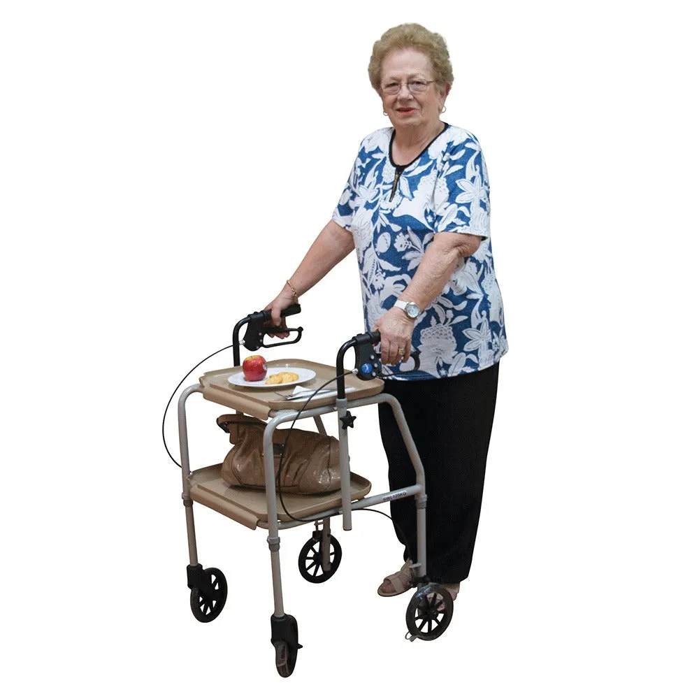 Adjustable Height Meal Tray Walker Trolley with Handbrakes
