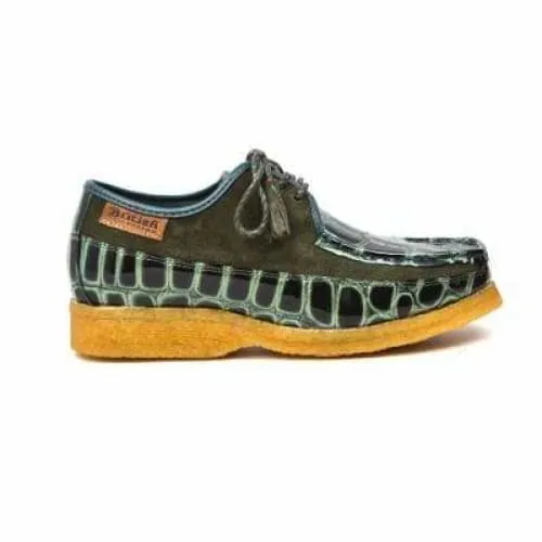 British Walkers Crown Croc Men's Green Crocodile Leather and Suede Crepe Sole Shoes