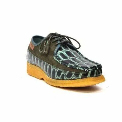 British Walkers Crown Croc Men's Green Crocodile Leather and Suede Crepe Sole Shoes