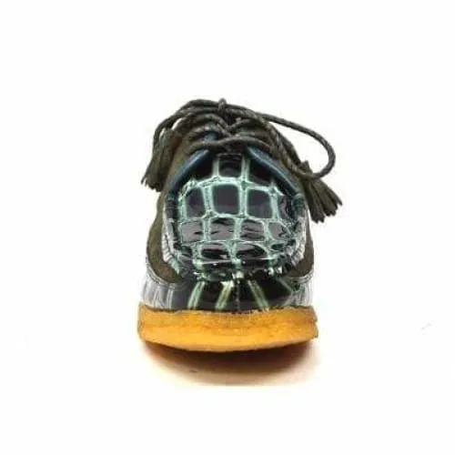 British Walkers Crown Croc Men's Green Crocodile Leather and Suede Crepe Sole Shoes