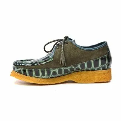 British Walkers Crown Croc Men's Green Crocodile Leather and Suede Crepe Sole Shoes