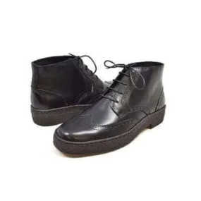 British Walkers Playboy Wingtips Custom Made Men's Premium Black Leather High Top Boots