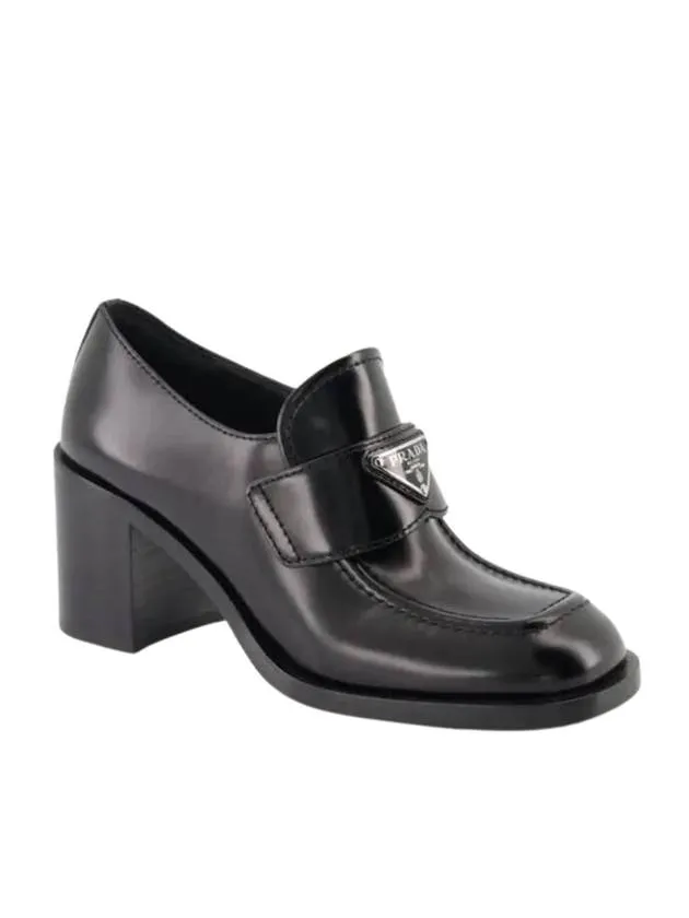 Brushed Leather Loafers Pumps Black