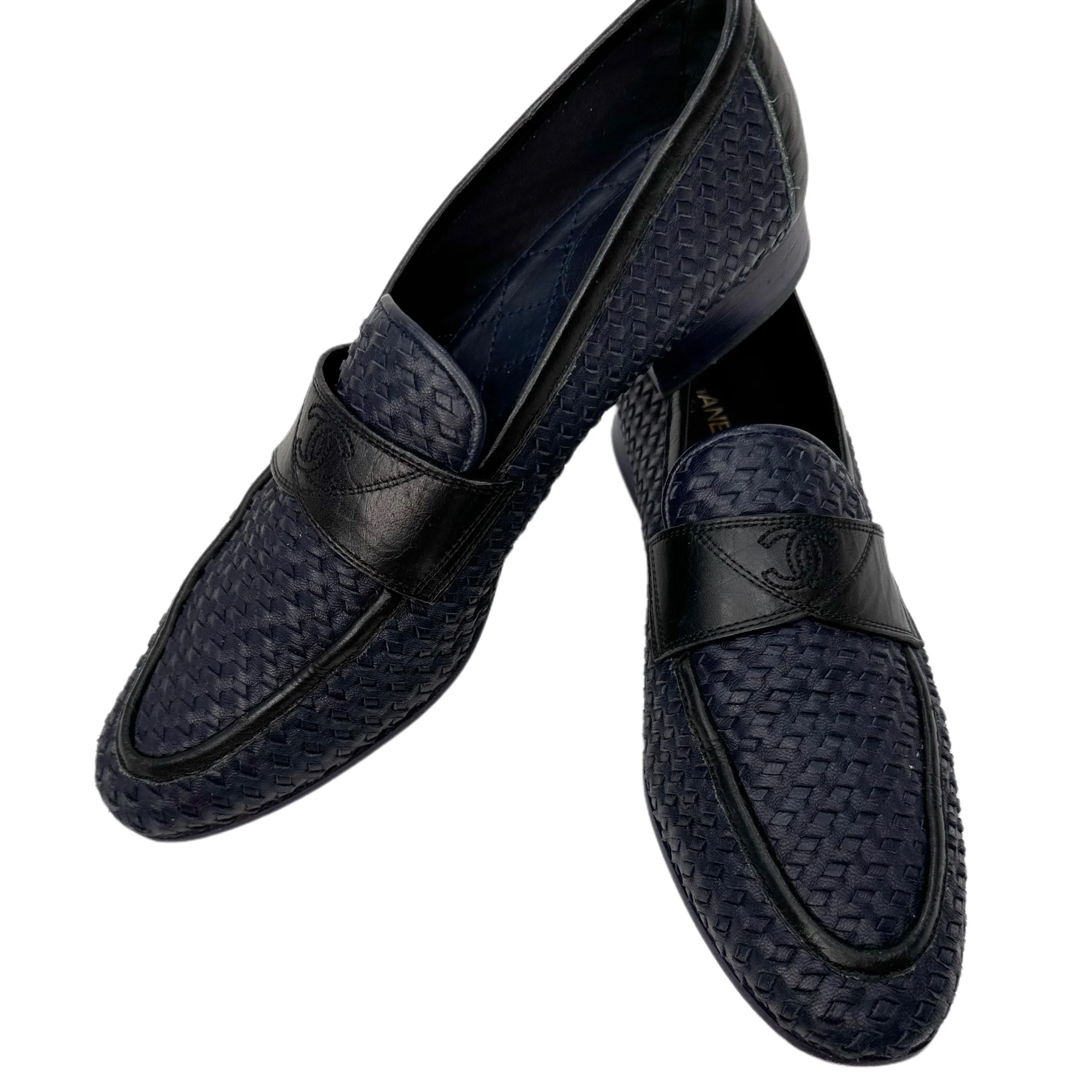 CHANEL Navy Woven Loafer Size 38.5