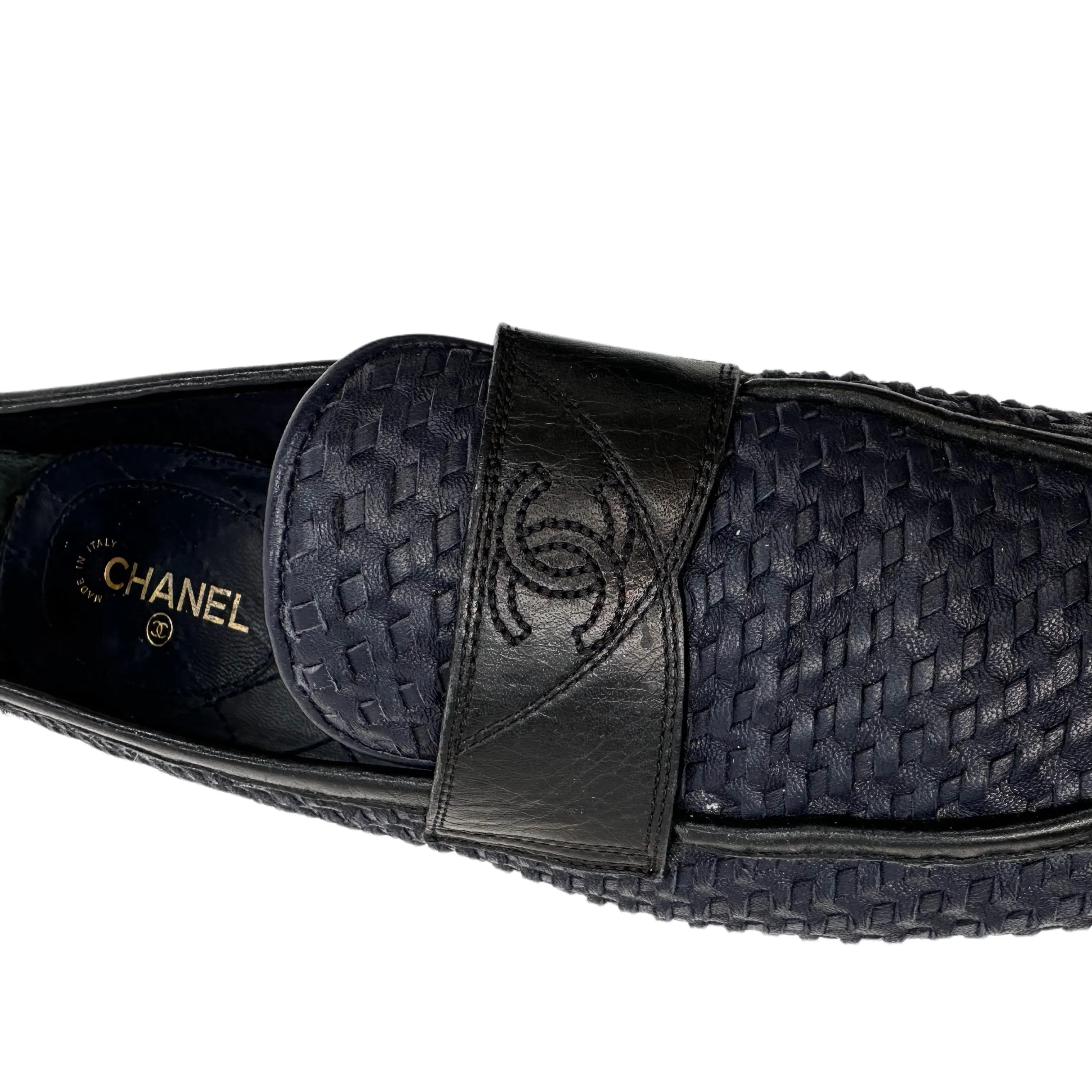 CHANEL Navy Woven Loafer Size 38.5