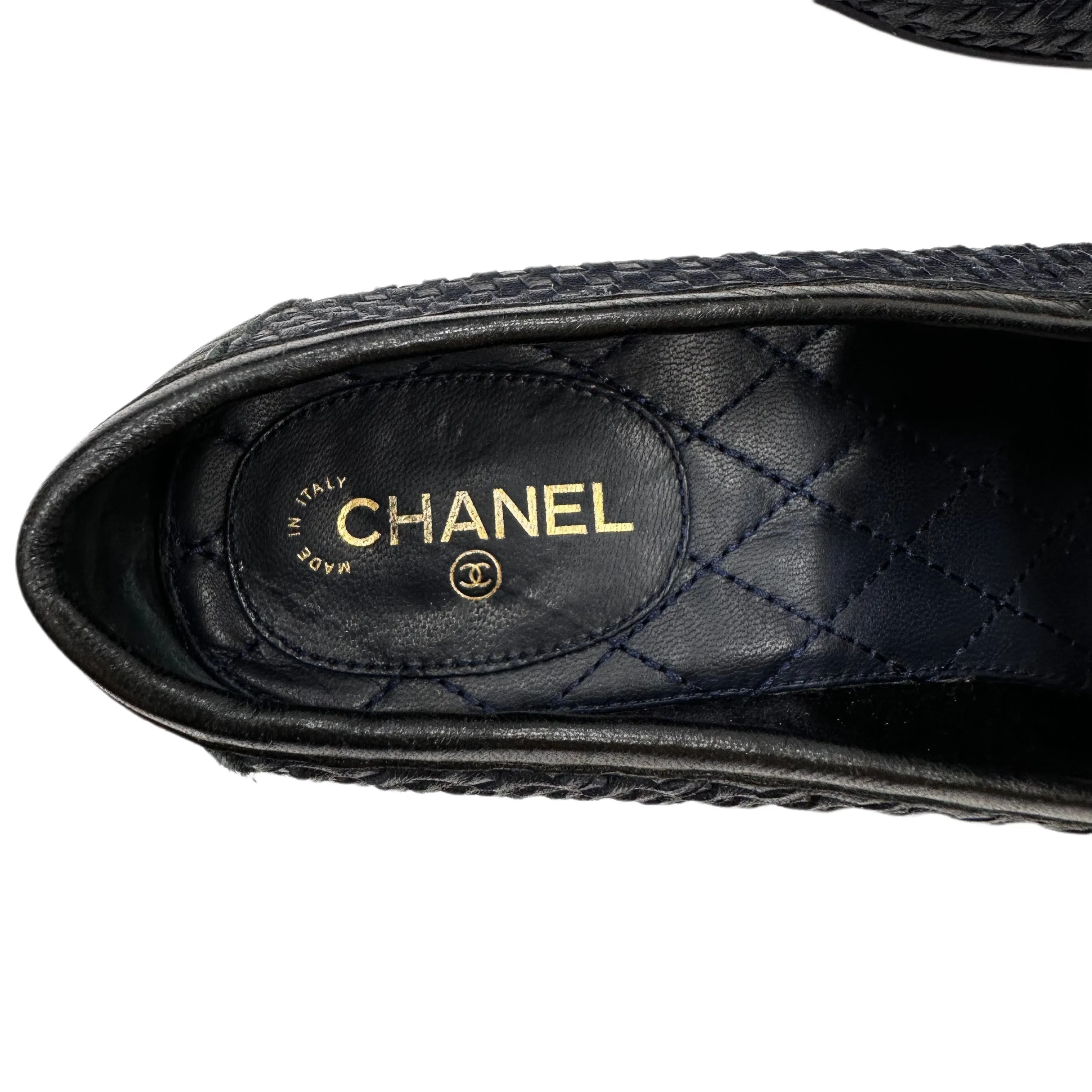 CHANEL Navy Woven Loafer Size 38.5
