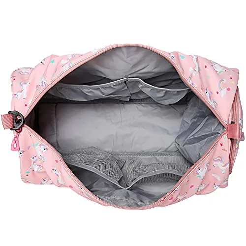 Choco Mocha Kids Duffle Bag for Girls Unicorn Duffle Bags for Girls Overnight Bag for Toddler Girl Duffel Bag Kids Travel Bags Weekender Weekend Bag for Little Teenage Girls Gym Bag Baby Sleepover Gift, Pink