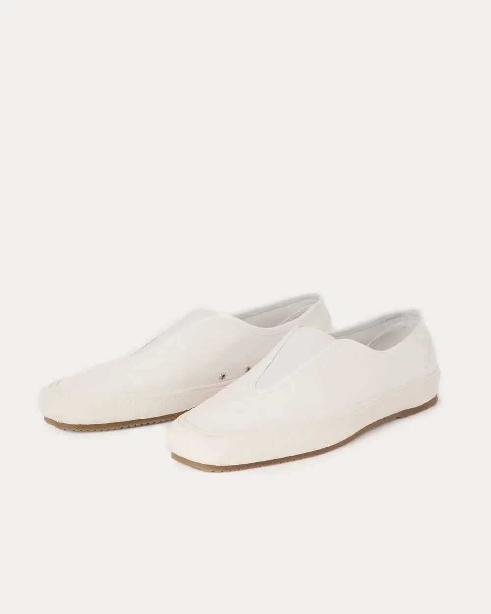 Cotton Canvas White Slip On Sneakers