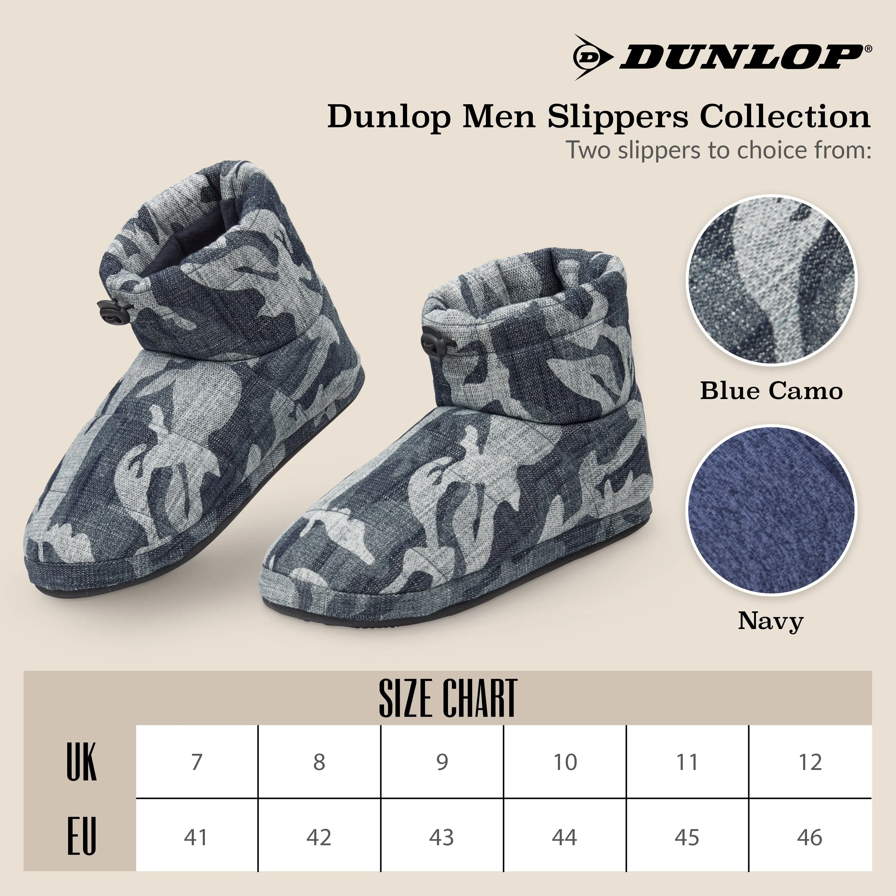 DUNLOP Slippers for Men, Fluffy Mens Slipper Warm and Cosy Winter House Boots