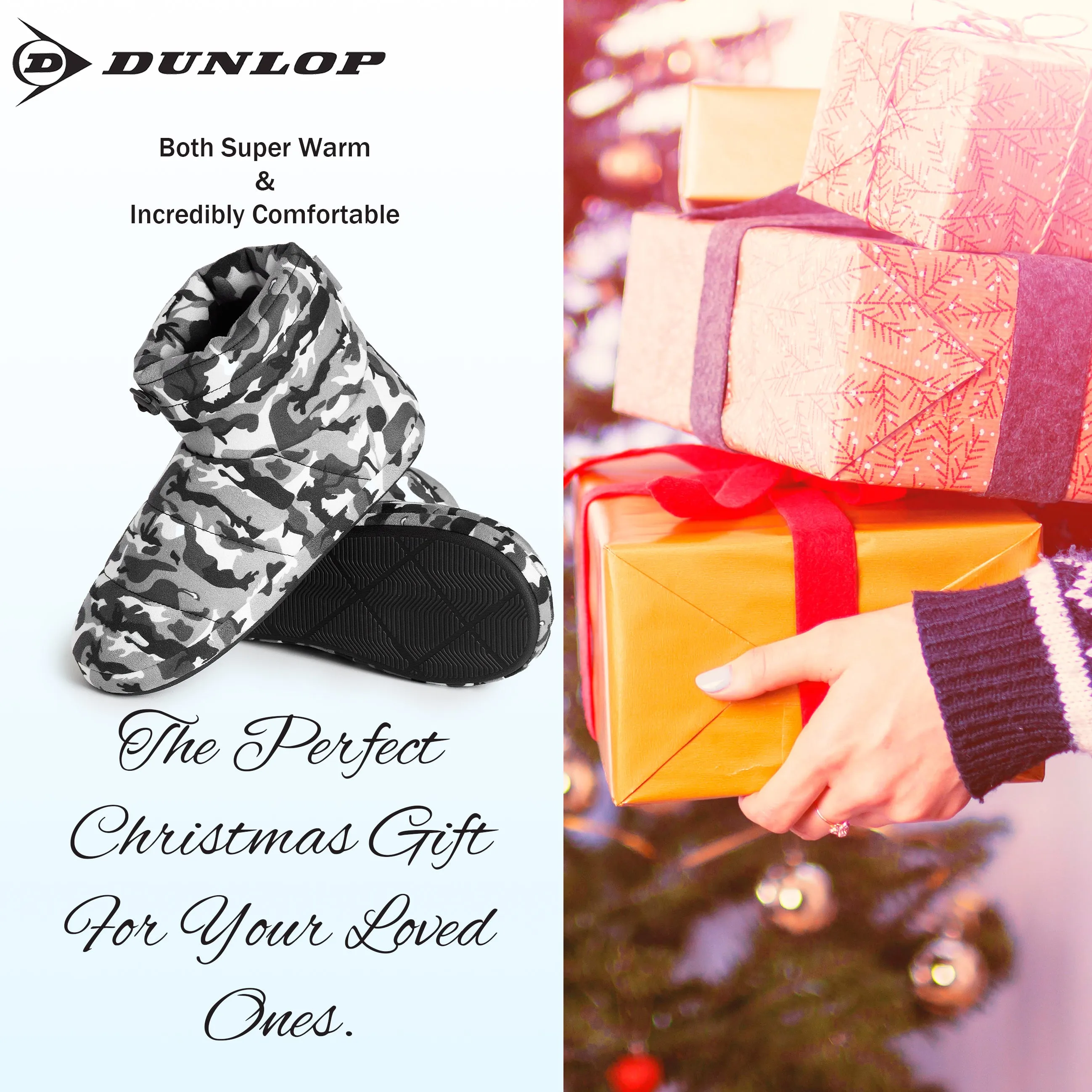 DUNLOP Slippers for Men, Fluffy Mens Slipper Warm and Cosy Winter House Boots