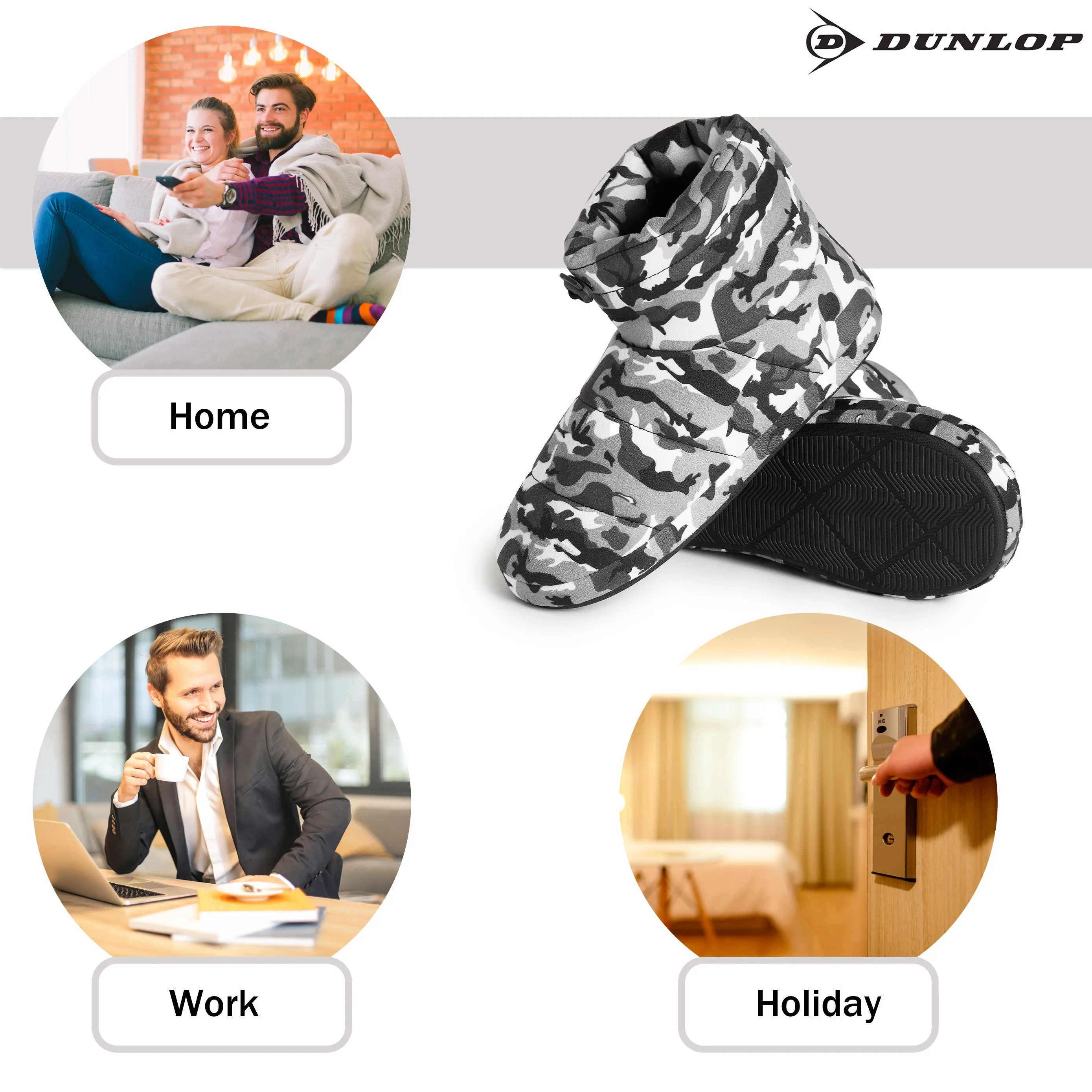 DUNLOP Slippers for Men, Fluffy Mens Slipper Warm and Cosy Winter House Boots