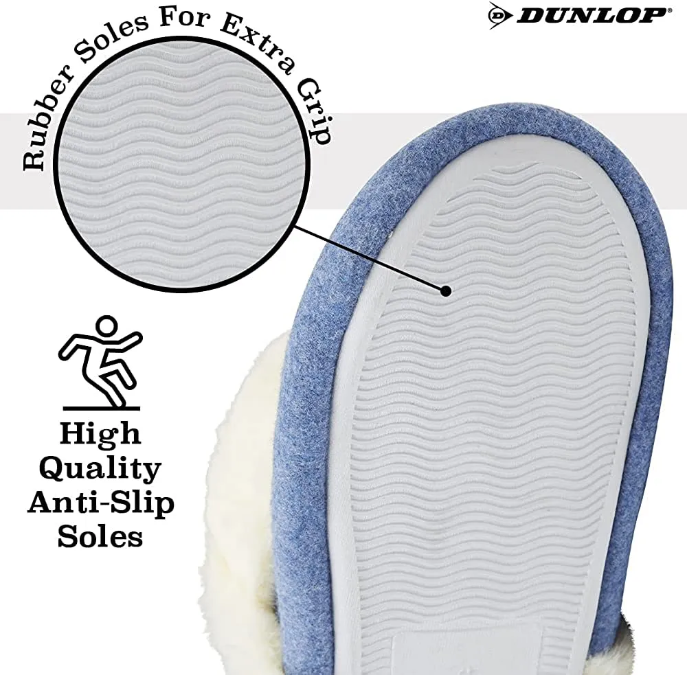 Dunlop Women's Slippers, Fluffy Slipper Boots with Memory Foam Insoles