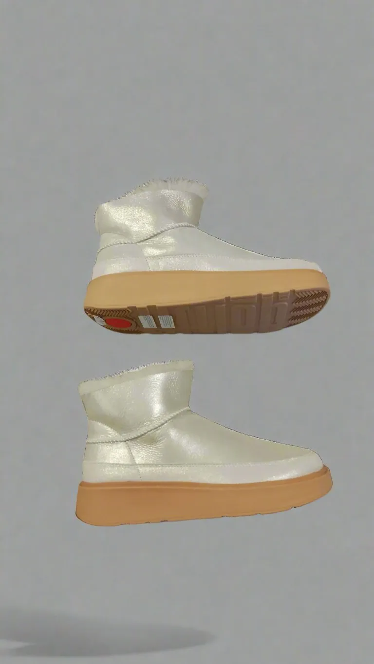 Fitflop Gen-FF Ultra-Mini Metallic D/Faced Shearling Boots In Silver