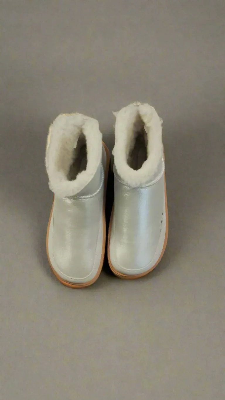 Fitflop Gen-FF Ultra-Mini Metallic D/Faced Shearling Boots In Silver