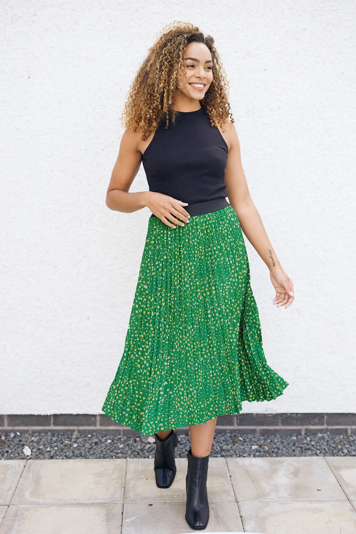 Gill - Pleated Skirt - Green Terrazzo