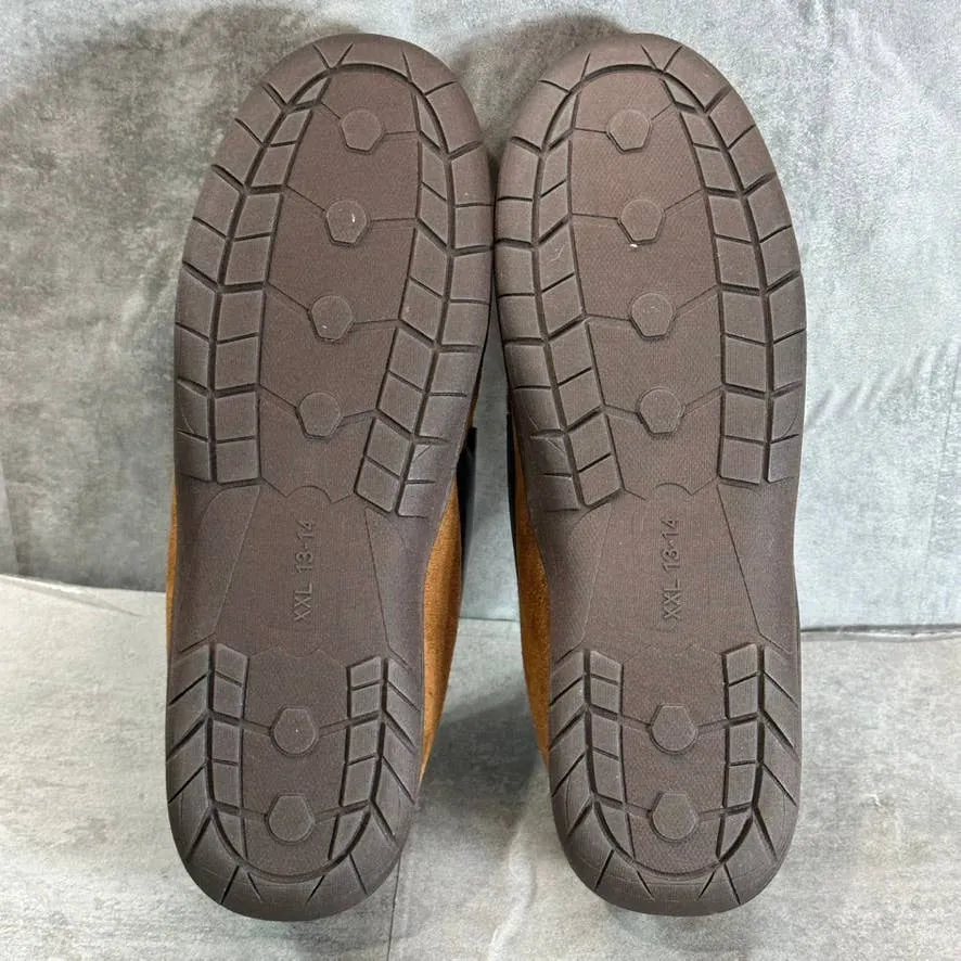 HAGGER Men's Tan Microsuede Fleece-Lined Venetian Memory Foam Slippers SZ XXL