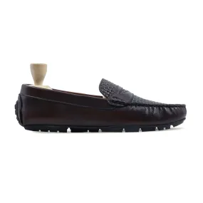 Handmade Custom Dark Brown Hand Woven Calf Leather Driver Mens Loafers