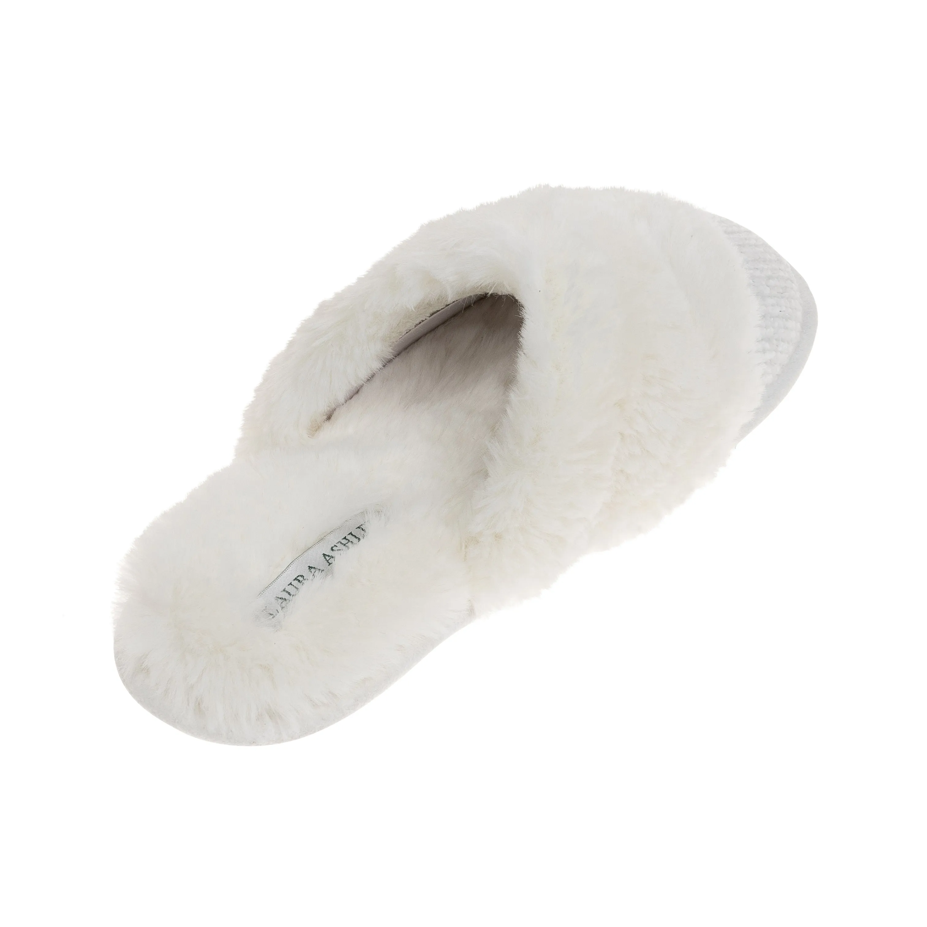 Laura Ashley Ladies Chenille & Faux Fur Scuff W/ Memory Foam Slippers