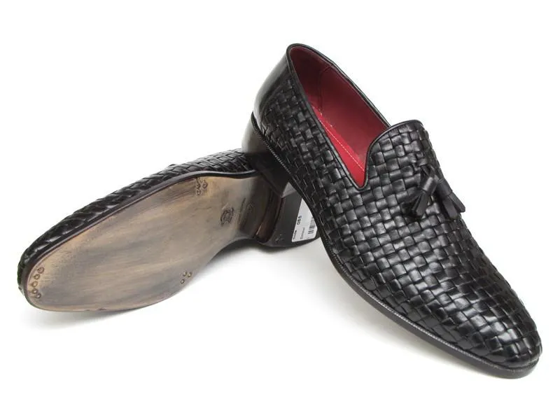 Paul Parkman Men's Woven Leather Tassel Loafer - Black