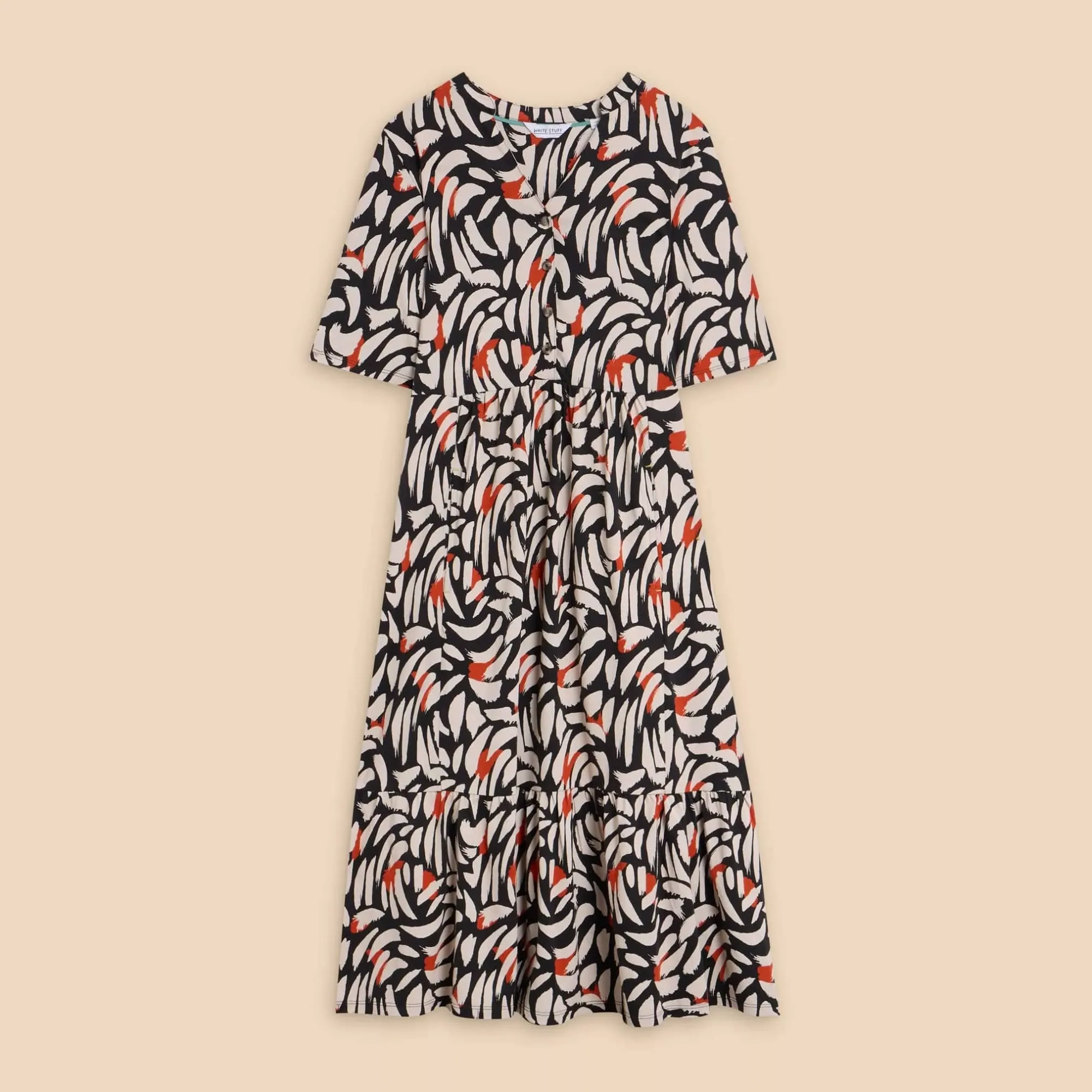 White Stuff Naya Jersey Dress in Black Multi