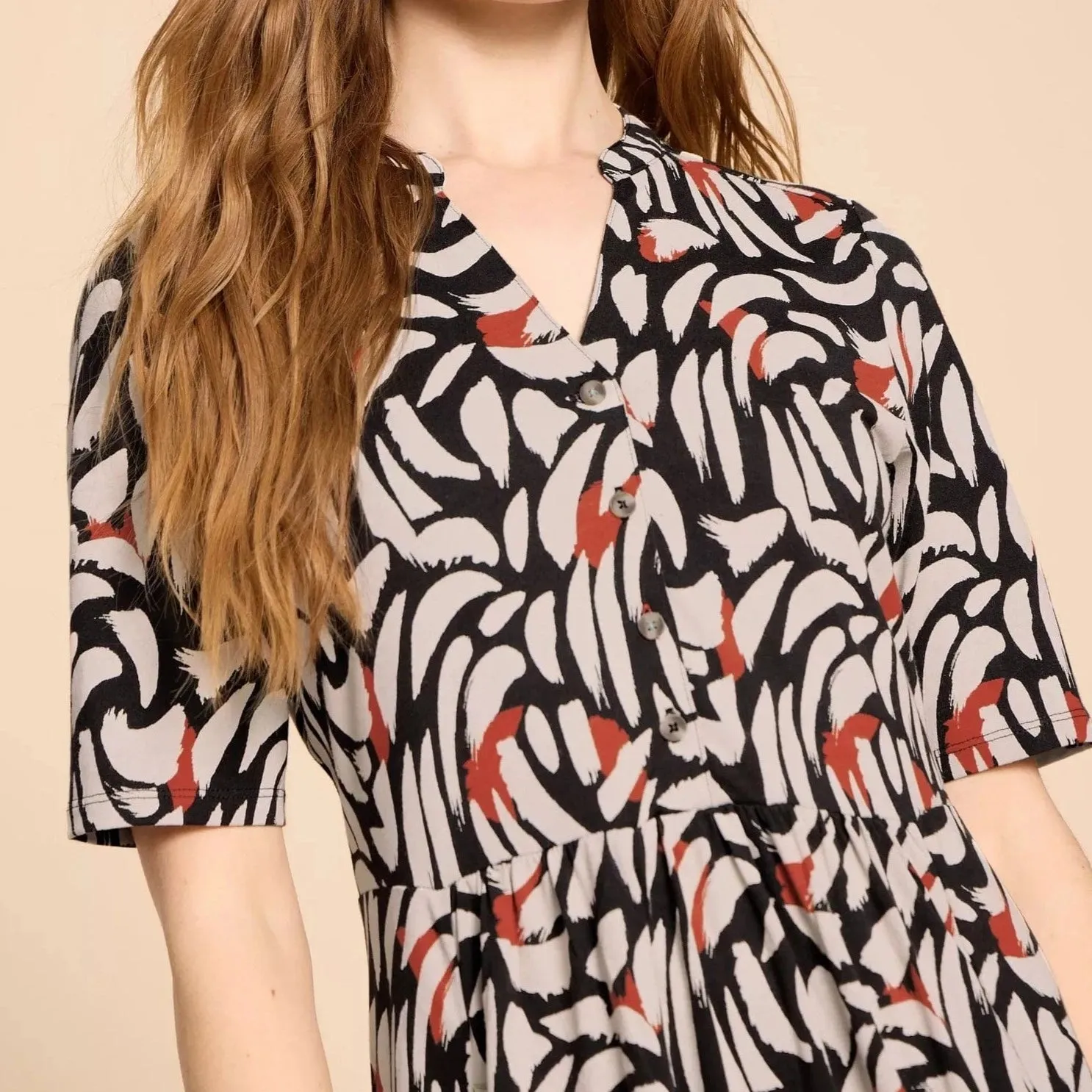 White Stuff Naya Jersey Dress in Black Multi